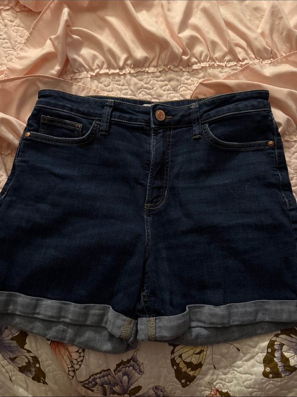 LC Lauren Conrad Dark Indigo Rolled Cuff Denim Shorts